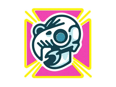 Chicken Skull 80s chicken halftone hawk neon skateboard skull tony