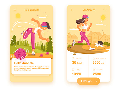 Hello Dribbble app card dribbble health hello illustration list pet sport ui welcome page