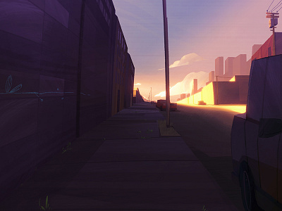 Streets background digital mattepainting motion painting park sun sunset