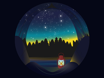 Perspective - Camping camping forest gradient lantern light night river sky star tent transparency vector