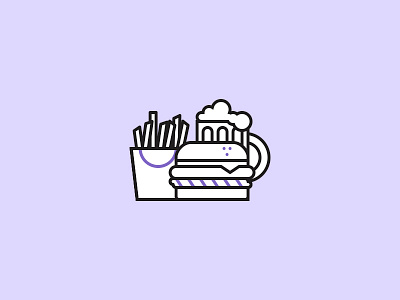 Burgers & Beers beer burger chips food icon illustration minimal outline vector