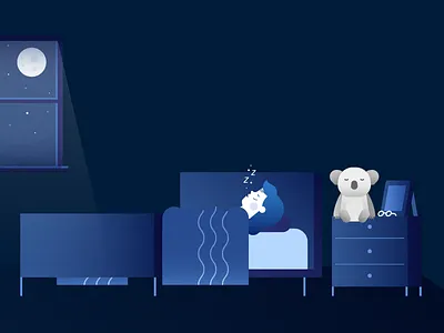 Personal Caretaker bed blue elderly glasses grandma koala moon night sky sleeping window