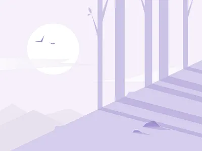 Morning forest background flat forest landscape mountains sun