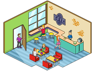 Pixel Cafe art cafe coffee coffeehouse graphics people pixel pixelart