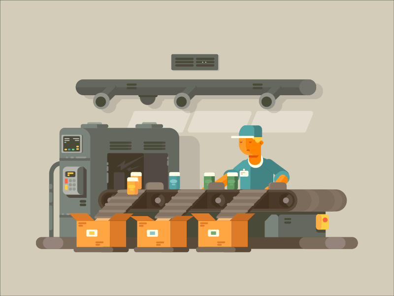 Sorting factory Animation 2d animation factory flat gif illustration kit8 line motion sorting vector worker