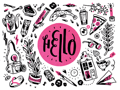 Hello Dribbble! amsterdam blackwork drawing fineliner flowers happy illustration linedrawing marker summer tea