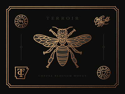 Death Bee badge bee branding coffee identity insect monogram monoline skull