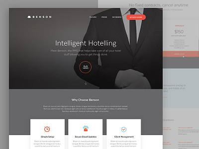 Benson's public facing site benson design homepage hotel management tool pms software website