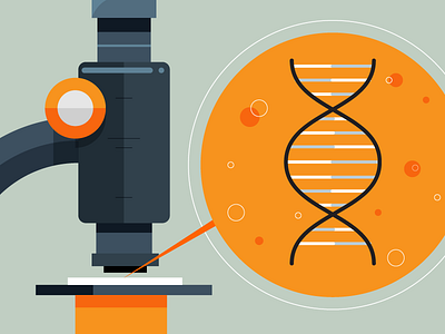 Watson and Crick double helix gray microscope orange science