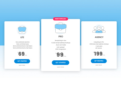 Pricing page UI agency bag illustration lite plan pricing pro ui web