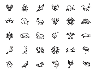 Animals animal bear elephant fox icon logo meerkat octopus owl platypus squid stork