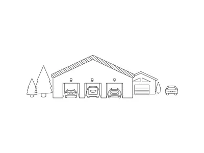 Line work art cars garage garages illustration line trees