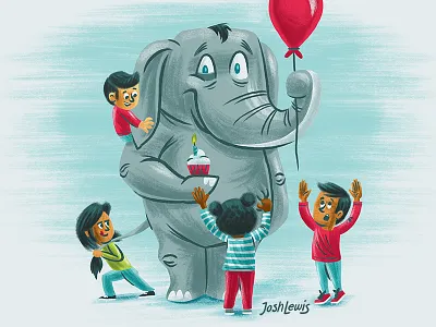Kid's Party balloon birthday children cupcake elephant illustration kids party