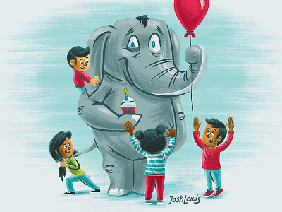 Kid's Party balloon birthday children cupcake elephant illustration kids party