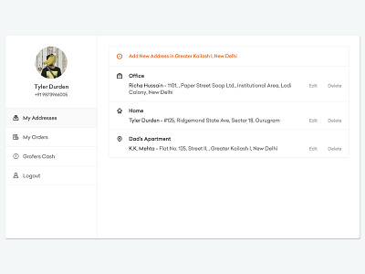 My Account - My Addresses addresses cards delete e commerce edit my account ui ux web website