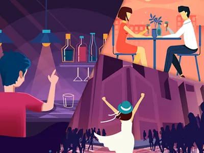 English Learning app illustration bar city couple drink first date flat happy love vector