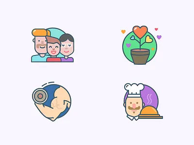 More icons chef family fitness flower icons illustrations kitchen love