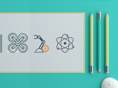 Nexti animation atom drone explainer future icon minimal paper pencil robot table technology