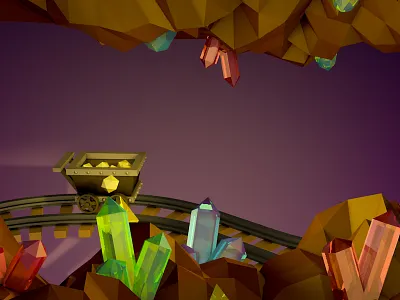Minecart 3d c4d cart crystal gem jewel mine poly railroad stone treasure
