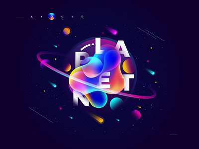 liquid planet 3d color colorful gradient illustration liquid planet poster sky space star vector