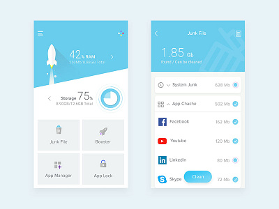 Clean Booster app app behance creative dribbble freelancer mobile photoshop ui uiux ux