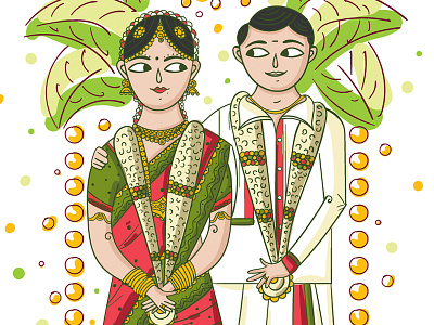 Tamil Wedding Invitation Illustration adobe illustrator caricature cartooning character design creative invitation einvite indian illustrator invitation invite illustrator saree south indian tamil