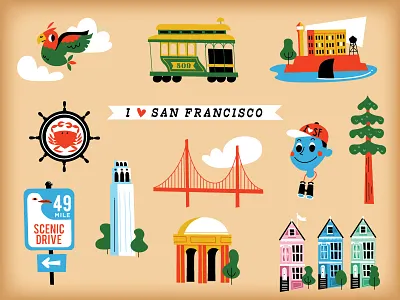 San Francisco Temporary Tattoos architecture cartoon city fun golden gate bridge illustration retro san francisco tattoo vector