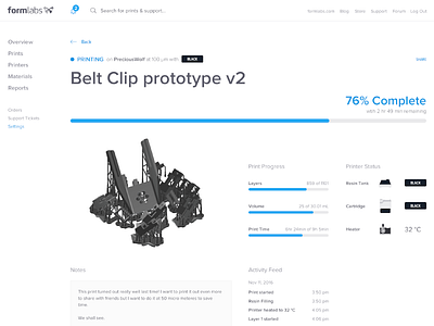 New Formlabs Dashboard — Live Print Page