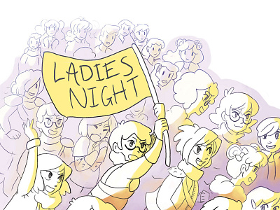 a hoard of excited comic loving ladies comic illustration