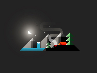 Night camping - minimalist Illustration 2d adventure camping flat forest minimal nature outdoors river tent ui waterfall