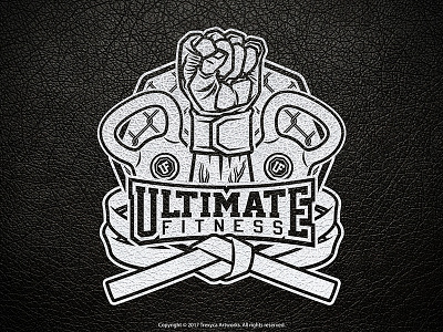 Ultimate Fitness Emblem Logo (Black & White) cartoon logo character design emblem logo fight fitness gym mascot logo mixed martial arts mma training vector workout