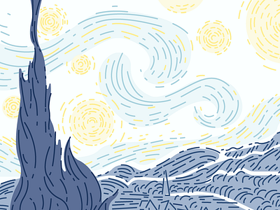 Starry Night art lines night night sky painting post impressionism starry night stars van gogh vector vincent van gogh