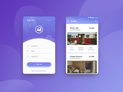 Trailer App android android app bright car rent flat gradient material design minimal rent shot trail ui design