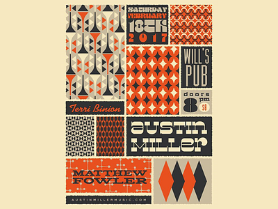 Austin Miller - Gig Poster austin miller concert gig poster mid century mid century modern pattern poster retro show vintage