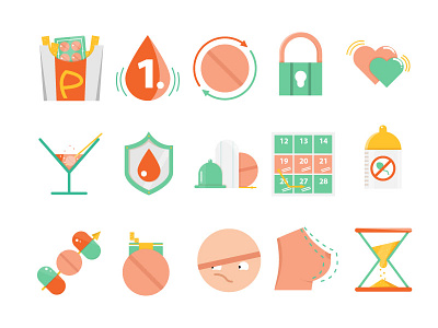 Quiz Icons "Birth Control Pill" flat design icons illustration medicine science vector