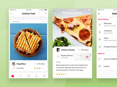 Fsnap app activity app card design feed ios iphone news screen social ui user interface