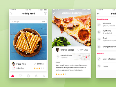 Fsnap app activity app card design feed ios iphone news screen social ui user interface