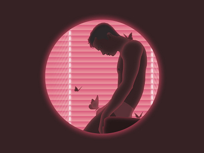 [1] The Flutter Behind The Shutter bedroom boy butterfly character design fitness flat gay graphic gym illustration lgbt lgbtq loneliness mental health muscle pink pride queer underwear