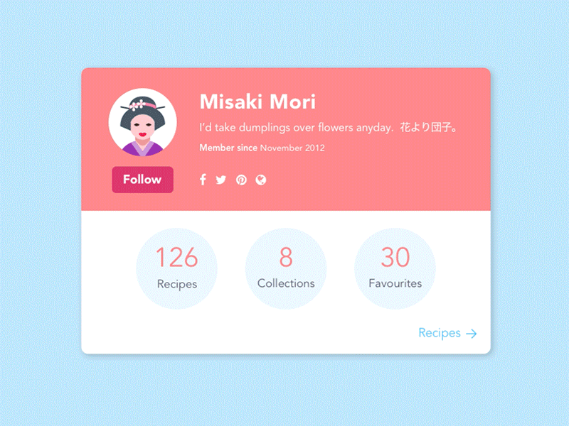 Daily UI #006 / Daily Framer #003 / User Profile animation daily framer dailyframer dailyui framer japanese profile user profile sushi ui