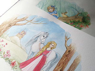 Watercolor illustrations castle cute fairy horse illustrations nature princess watercolor