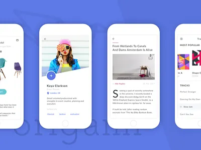 Mobile UI Kit - Origami blog clean kit mobile multimedia navigation news playlist profile simple social ui