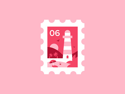 Stamp 🌴 beach icon illustration lighthouse logo palm tree pink sand stamp sun