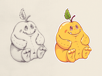 Yellow pear 2d character design food fruit illustration pear pencil sketch smile stickers yellow