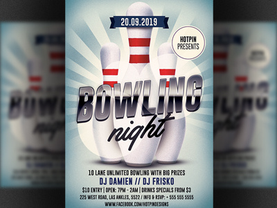 Bowling Night Flyer Template advertising bar bowling bowling alley bowling event bowling flyer bowling tournament design event modern poster promotion