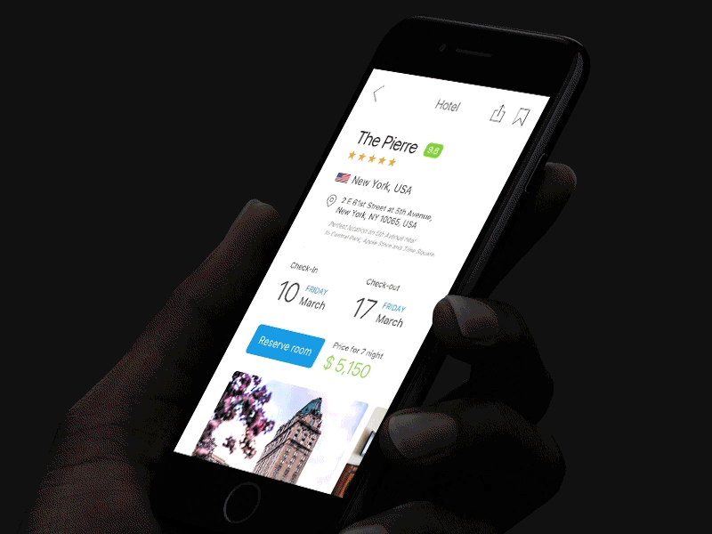 Hotel page apple book hotels interface ios iphone mobile new york reserve ui ux