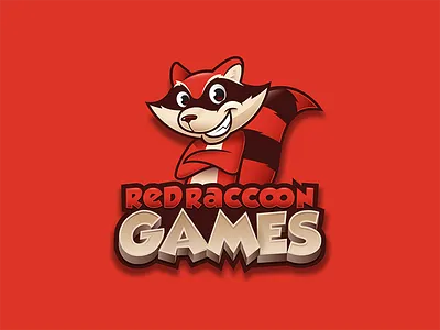 Raccoon Logo . cartoon company design game games logo playful raccoon red shop