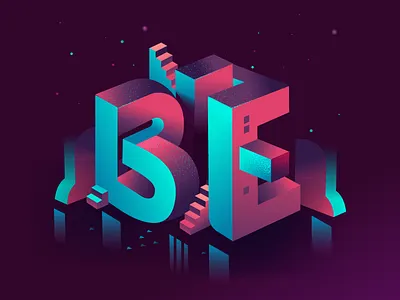Be More creative idea illustration isometric neon quote type typography