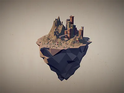 Floating city 3d c4d city island lowpoly mountains