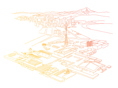 Seattle Center World's Fair, 1962 illustration line art northwest seattle worlds fair