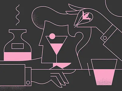Cocktail bartender cocktail eye linework olive